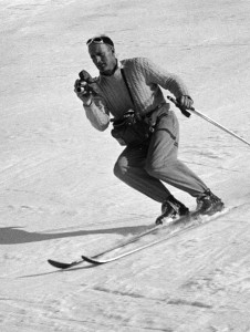 John Jay filming while skiing 