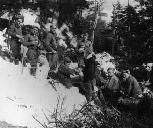 Charlie Lord with CCC crew cutting ski trails on Mt Mansfield